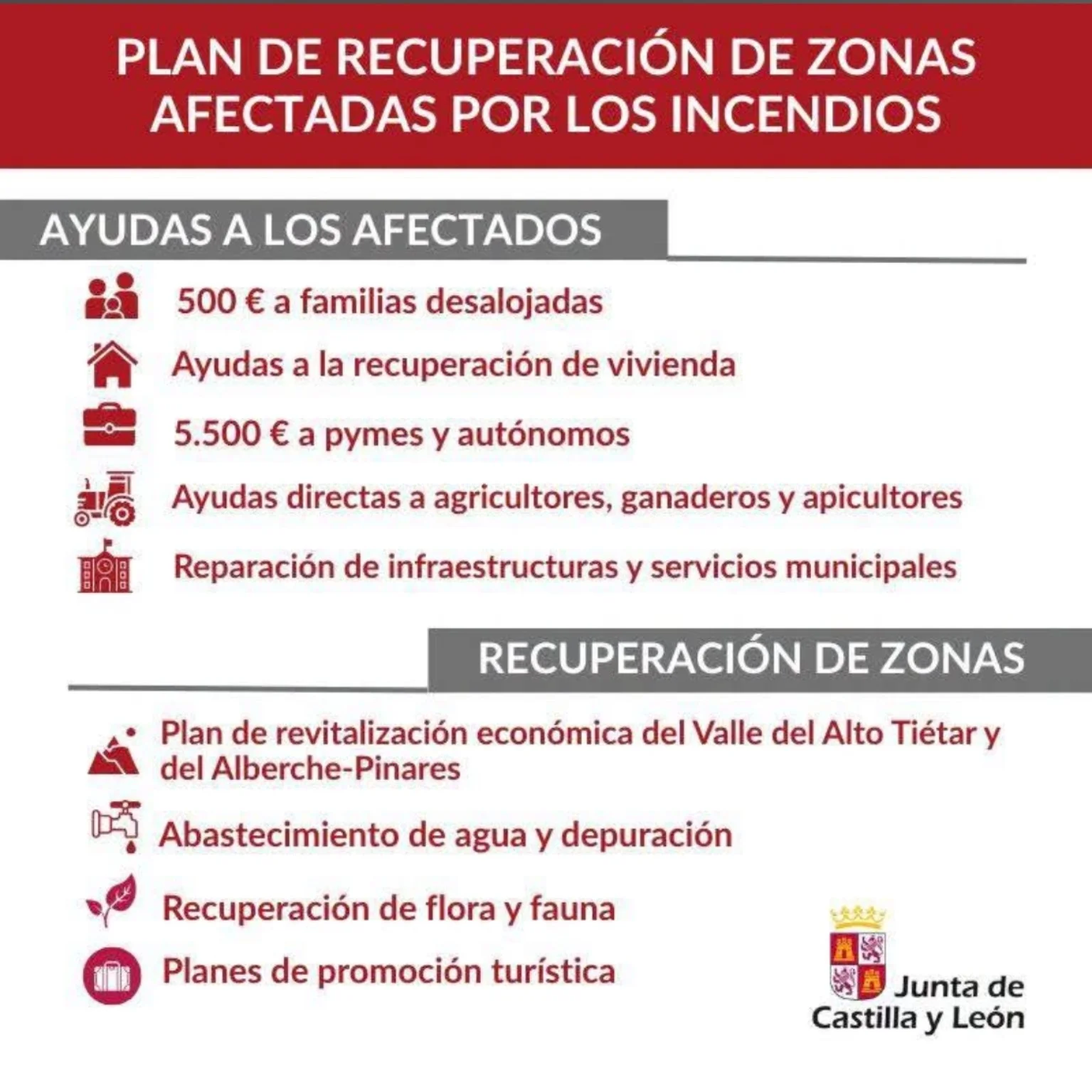 La Junta de Castilla y León aprueba un paquete de ayudas para la recuperación de las zonas afectadas por los incendios, entre ellas El Tiemblo